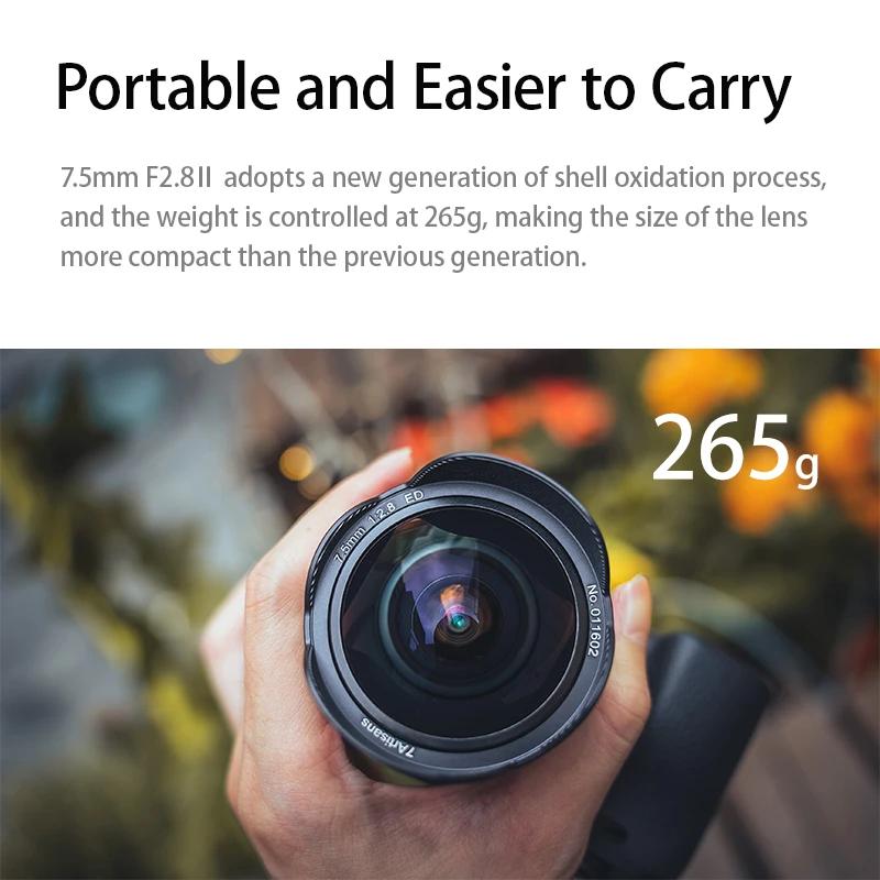 7artisans Objectif fisheye ultra grand angle 7,5 mm F2.8 Mark II pour Sony E Alpha 6400/ZVE10 Fuji X