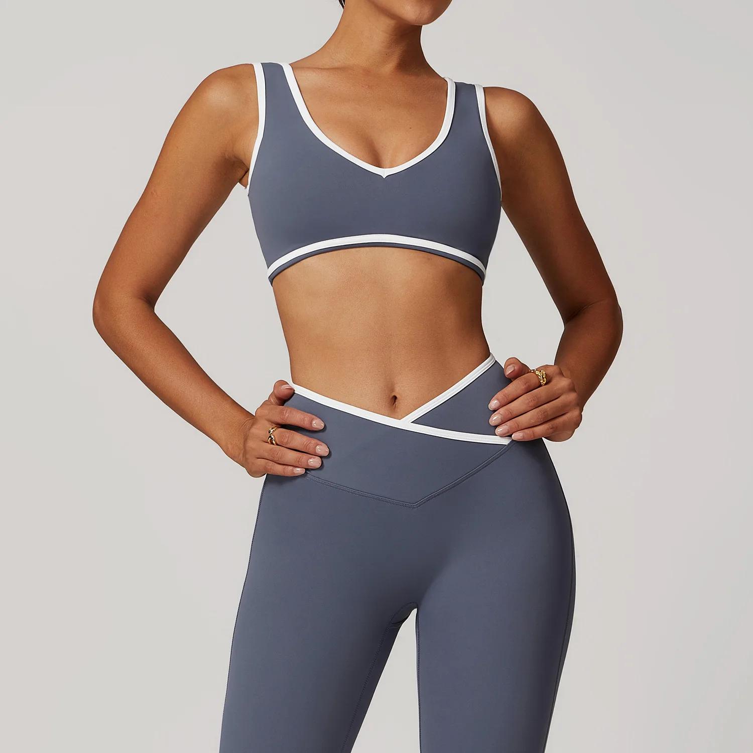 Soutien-gorge de sport à col en V pour femme, haut push-up, sous-vêtement de sport, débardeur de yog