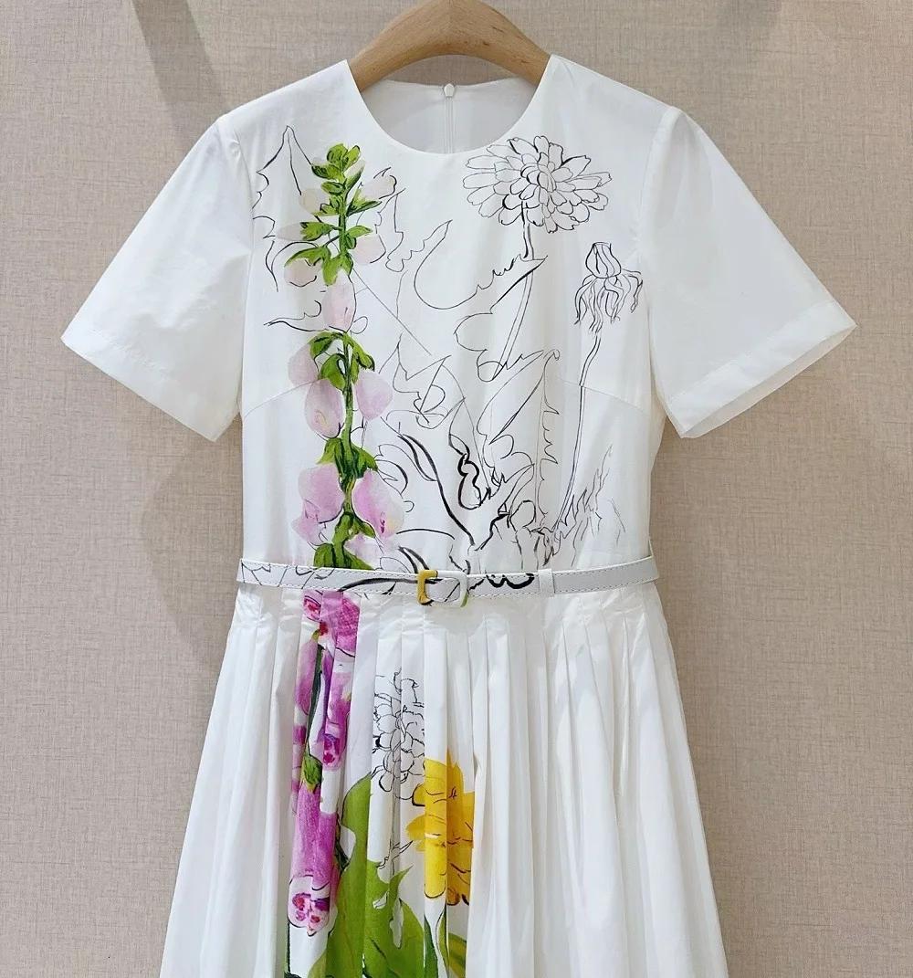 Top qualité nouveau 2026 printemps été robe femmes feuilles vertes imprimé fleuri poche Patchwork ma
