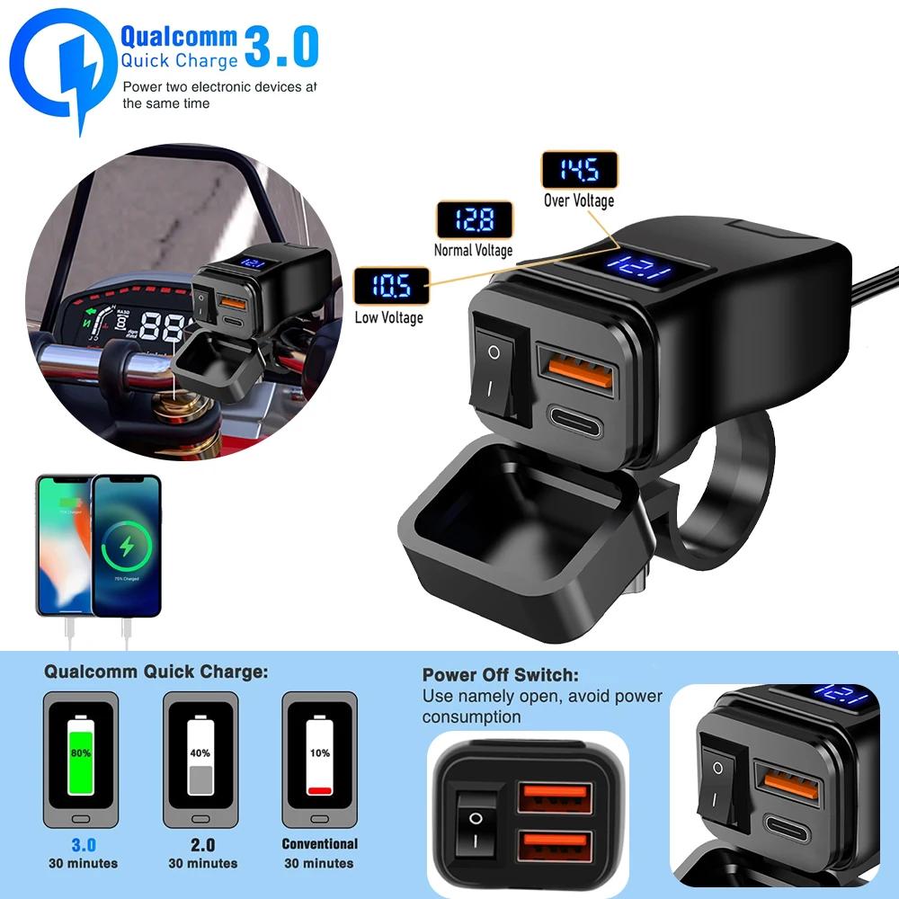 PD QC3.0 – chargeur cellulaire rapide USB pour moto, connecteur de prise de Port de Type C étanche a