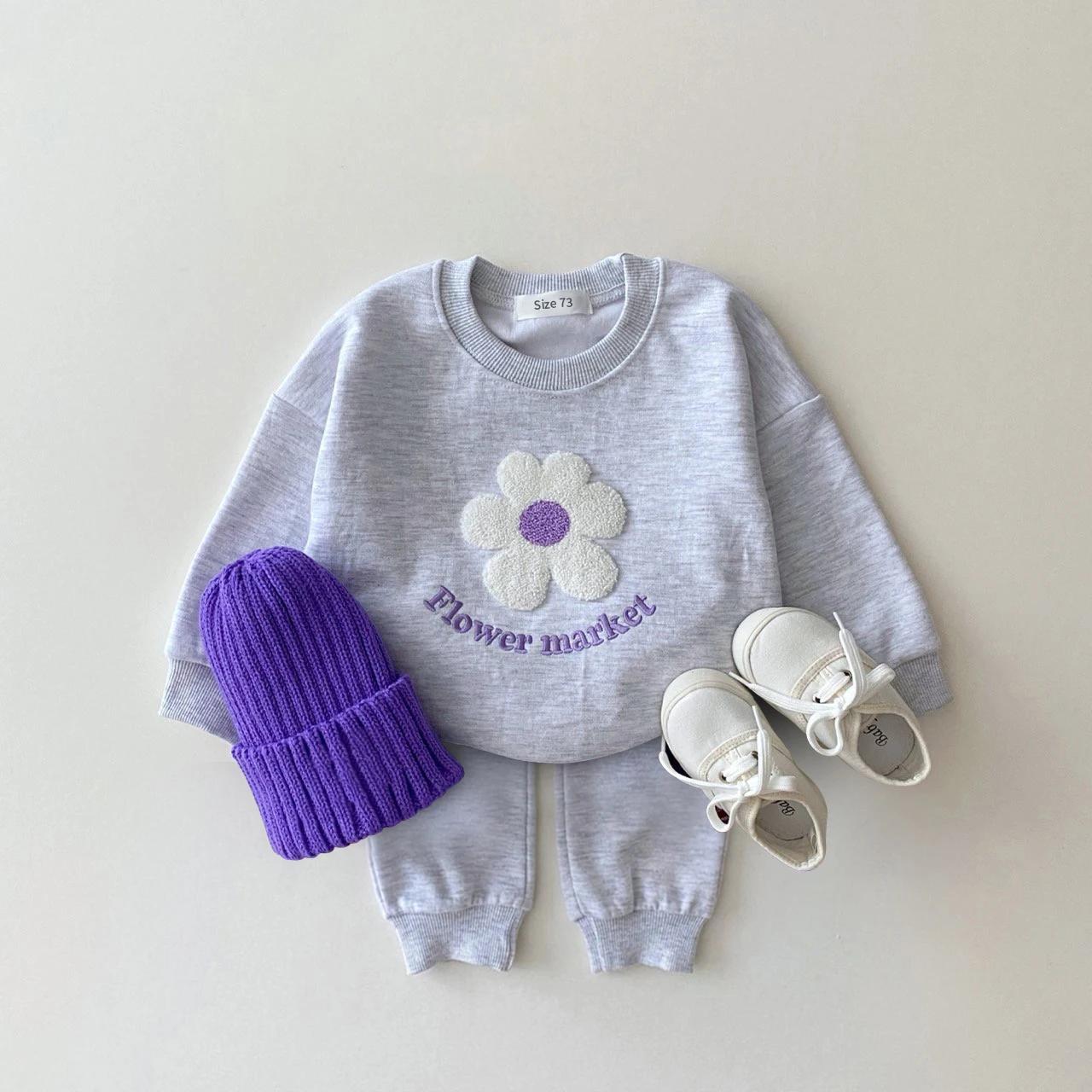 Automne bébé filles vêtements ensemble fleur lettre imprimer pull haut + pantalon enfants vêtements 
