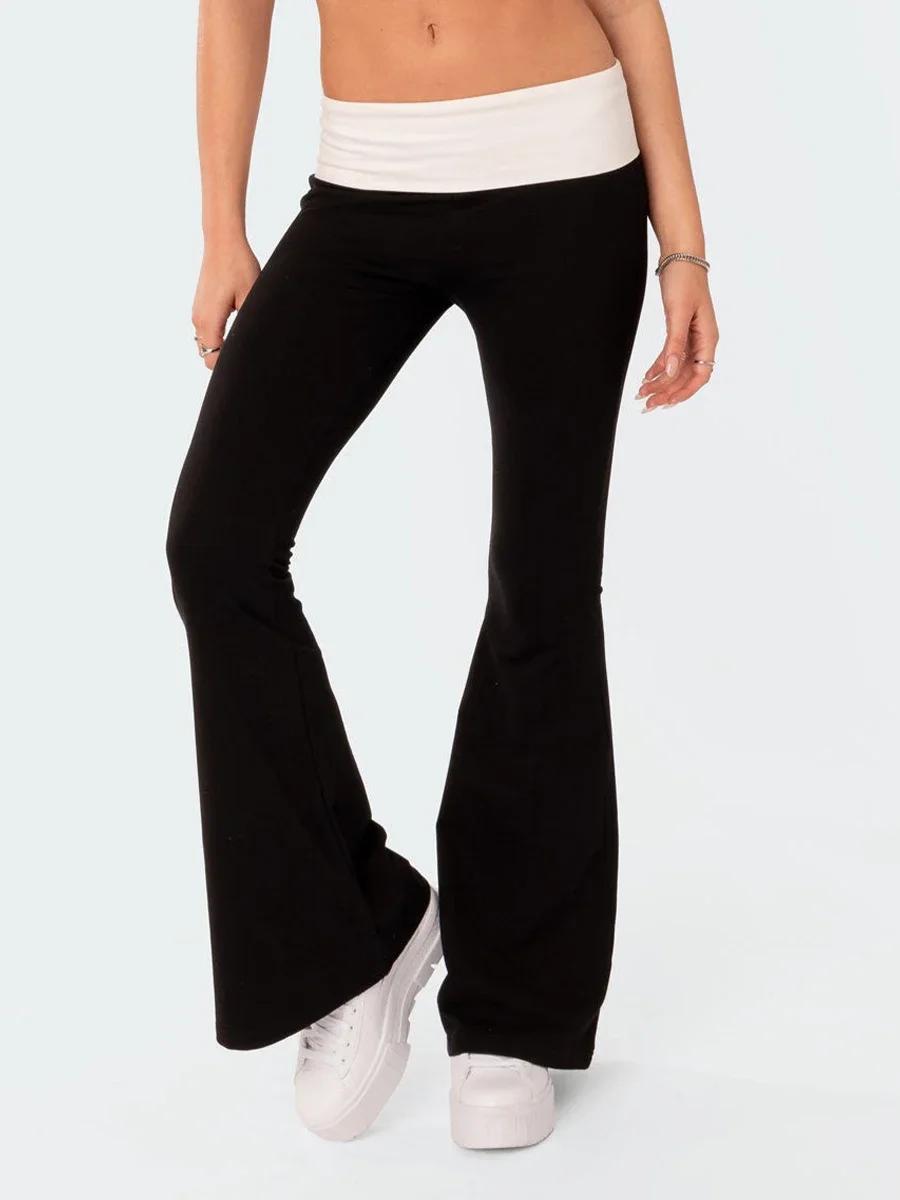 Pantalon évasé pour femmes, décontracté, couleur contrastée, créativité, taille élastique, bas de cl