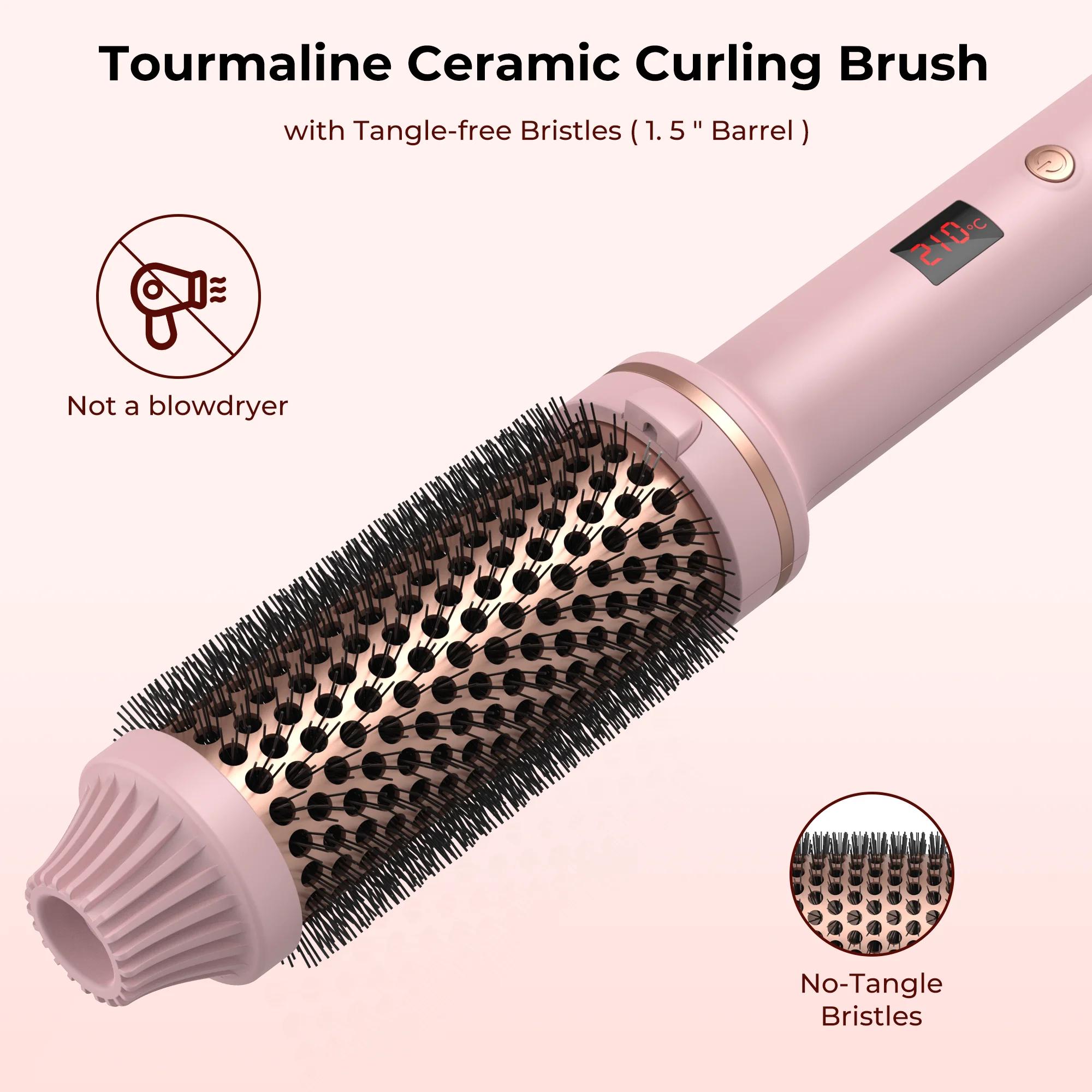1.5 pouces fer à friser brosse en céramique brosse thermique chauffée brosse ronde cheveux électriqu