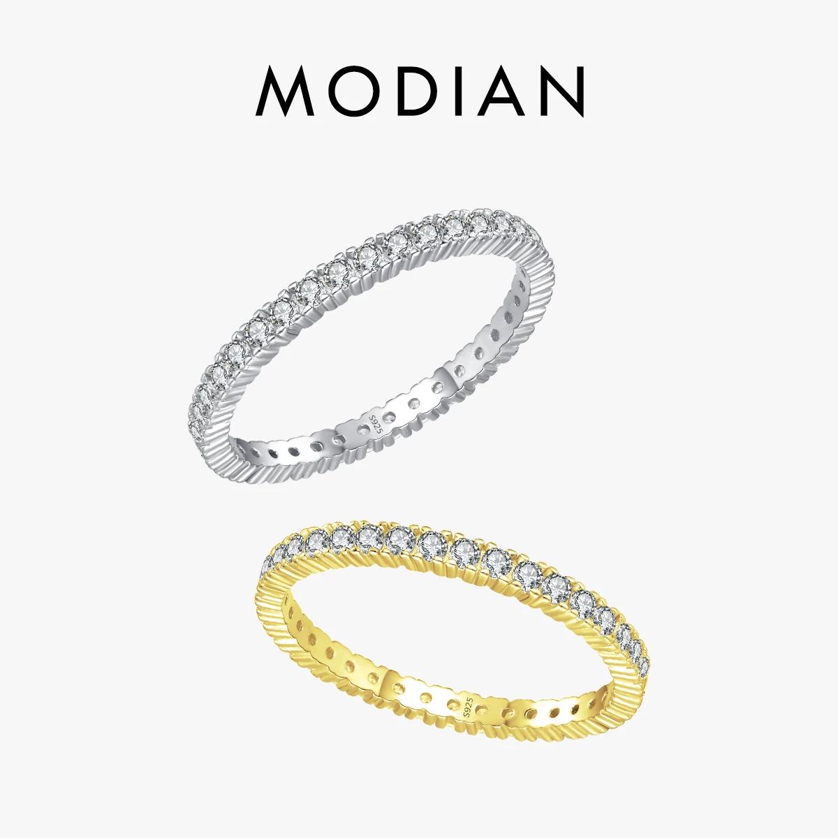 MODIAN 925 en argent Sterling classique étincelant Zircon mariage bague de fiançailles promesse bagu