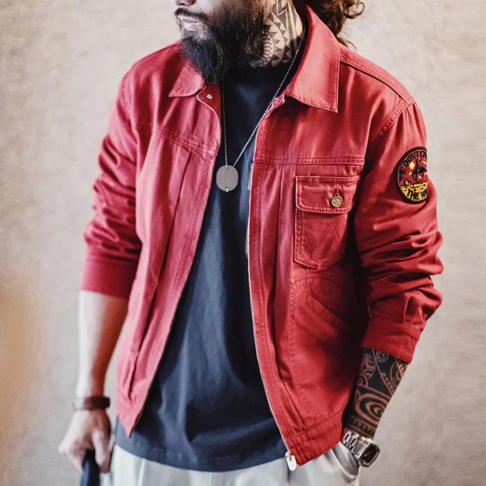 Maden nouvelle veste Vintage brodée 12MJZ lettre robuste rouge coupe ajustée toile revers manteau ho