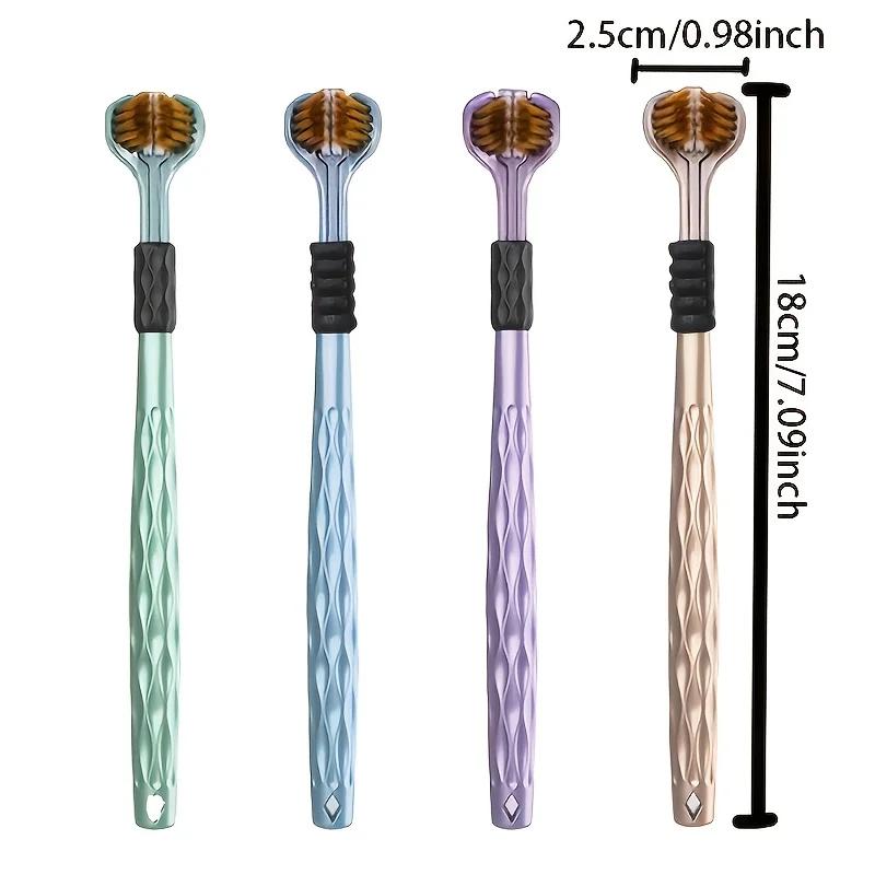 Ensemble de 4 brosses à dents manuelles ergonomiques avec 3 têtes de brosse, poils volcaniques dorés