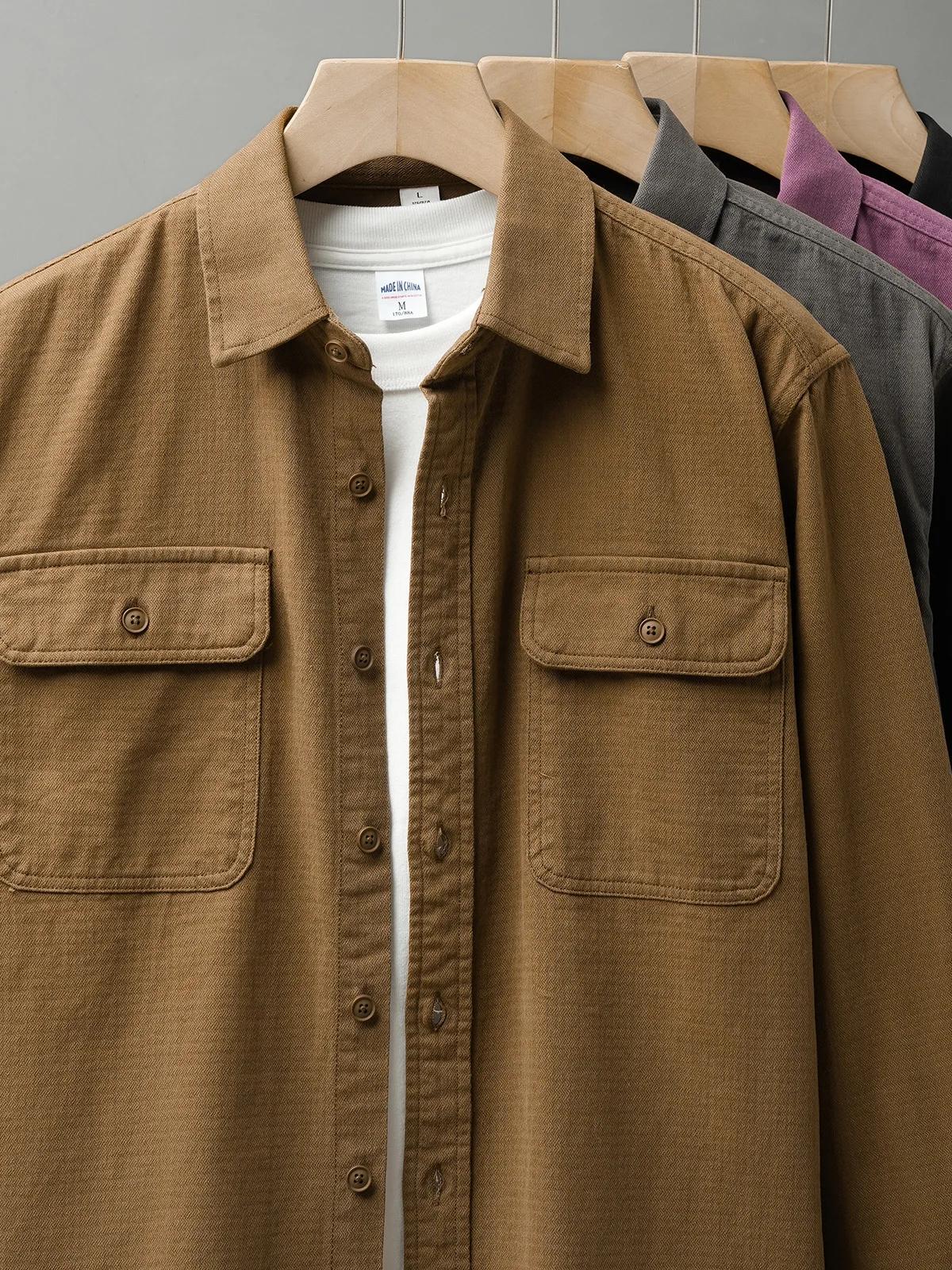 DUEllen-Chemises de travail pour hommes, chemisier à manches longues, poches vintage, vêtements basi