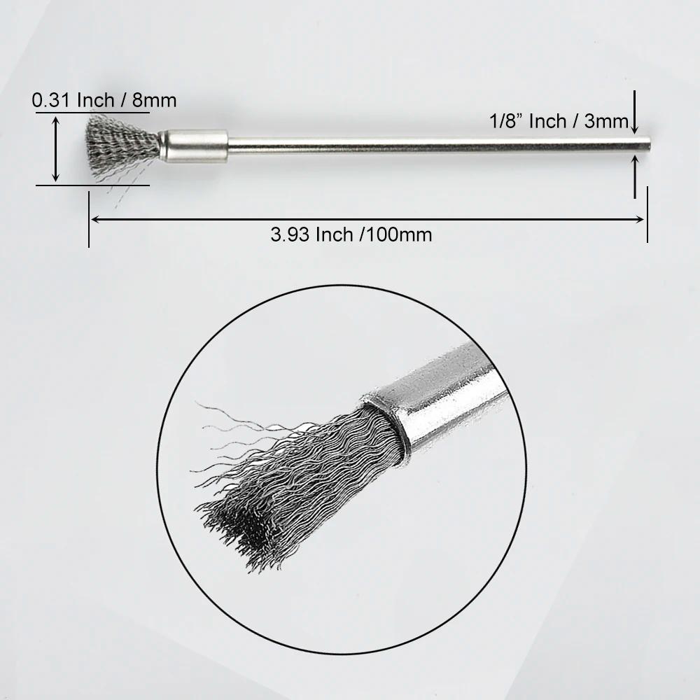 Embout de fil d'acier inoxydable, brosse en forme de stylo, tige d'extension de rayures en poils, ti