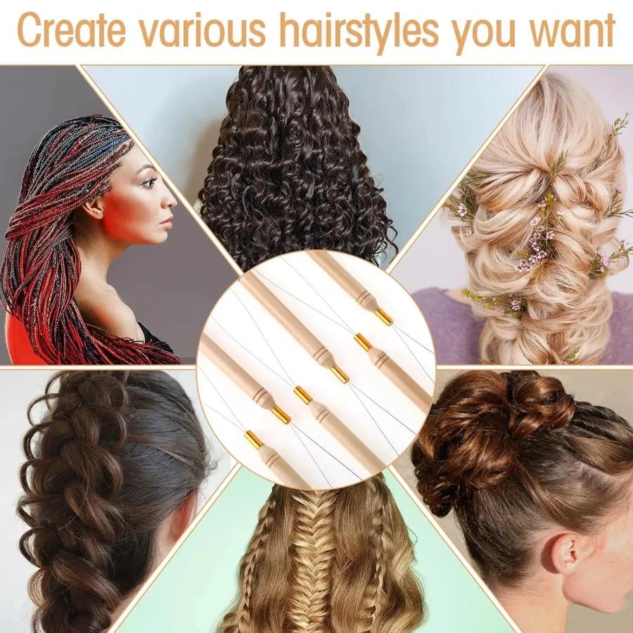 Kit d'extensions de cheveux, enfileur, crochet de traction, pinces et 100 anneaux en silicone, un en
