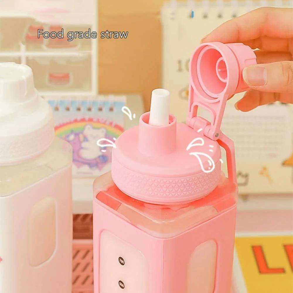 Bouteille d'eau Shaker Kawaii avec autocollant de paille, bouteille de boisson Portable en plastique