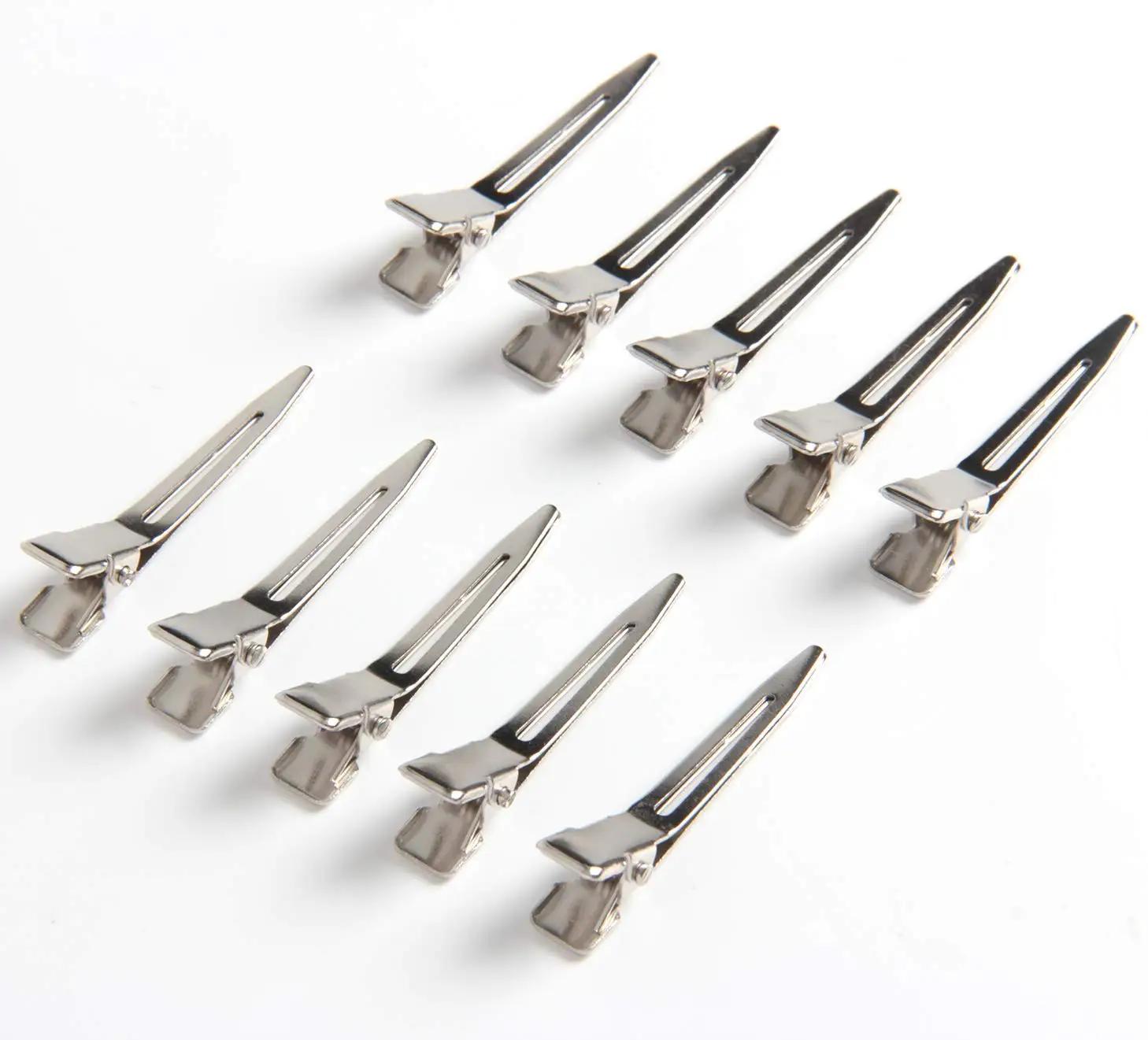 Pinces à bec de canard à une broche, pinces à cheveux argentées, section de réglage, pinces crocodil