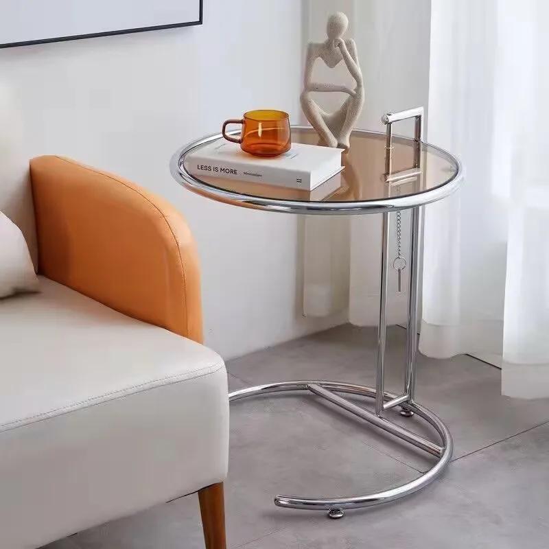 Tables basses en verre en acier inoxydable, meubles de salon nordiques, table d'appoint de balcon, t