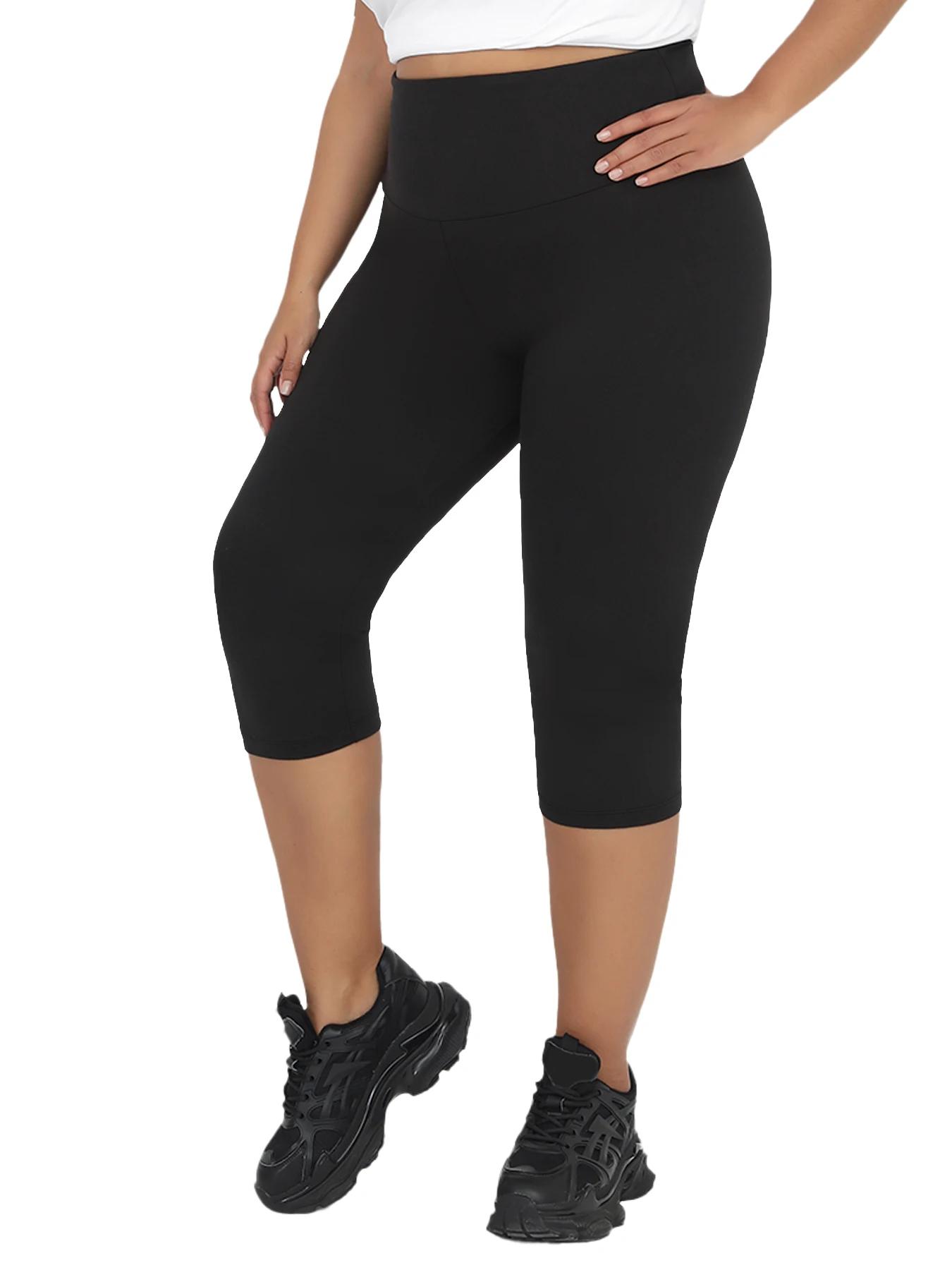 Leggings grande taille pour femmes, Super doux, taille haute, contrôle du ventre, pantalon Capri de 