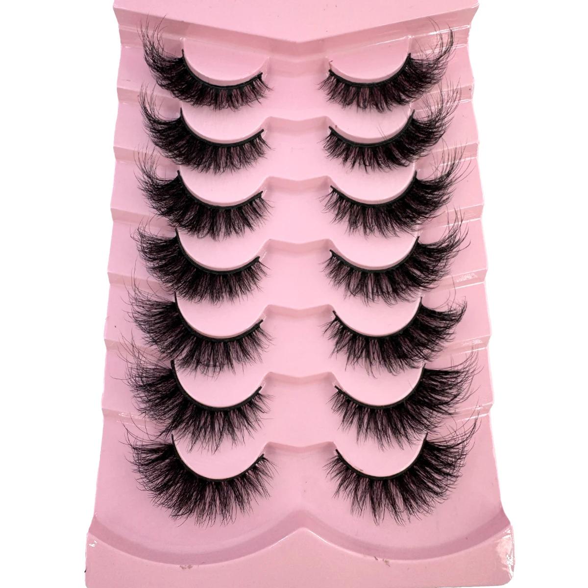 HBZGTLAD 7 paires Faux cils en vison moelleux aspect naturel Faux cils Volume vaporeux renard/Oeil d