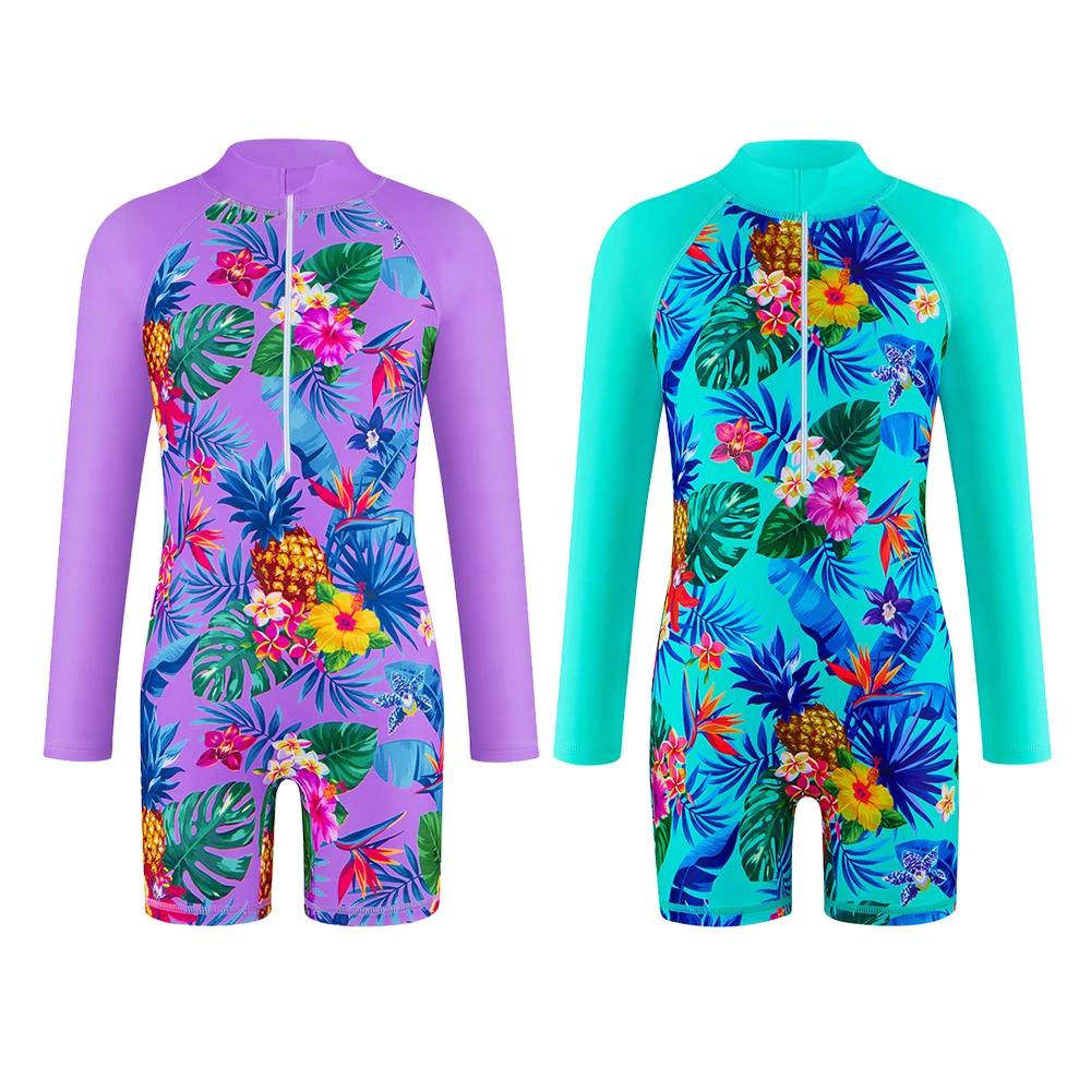 Maillot de bain fille petite fille fermeture éclair sur le devant maillots de bain enfants costumes 