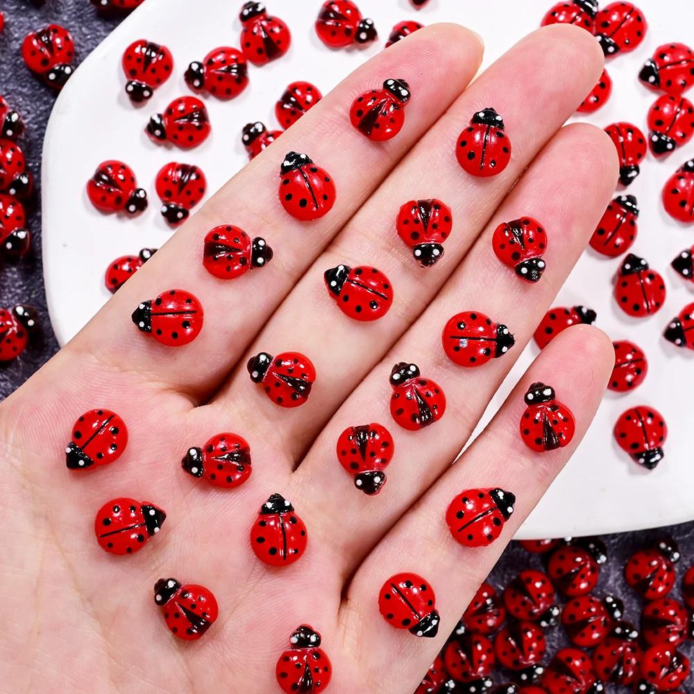 50pcs 3D mignon coccinelle rouge Nail Art gemmes résine Flatback printemps insecte Nail Art charmes 