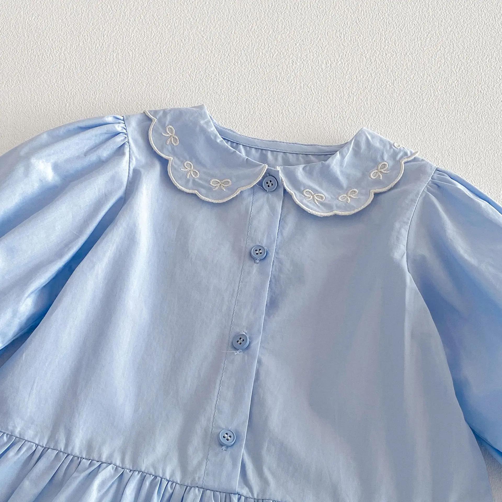 Robe Courte Printemps 2026 pour Bébés Filles 0-5T, Style Coréen, Col Peter Pan Brodé, Robe Princesse