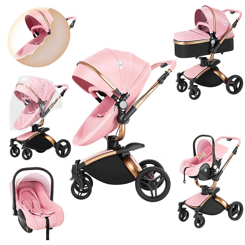 360 °   Poussette bébé 3 en 1 siège auto poussette Combo système de voyage poussettes haute paysage 