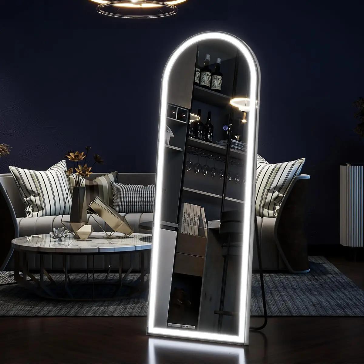 Miroir pleine longueur arqué 63 "x 20" avec lumières, miroir LED pleine longueur, miroir de sol écla