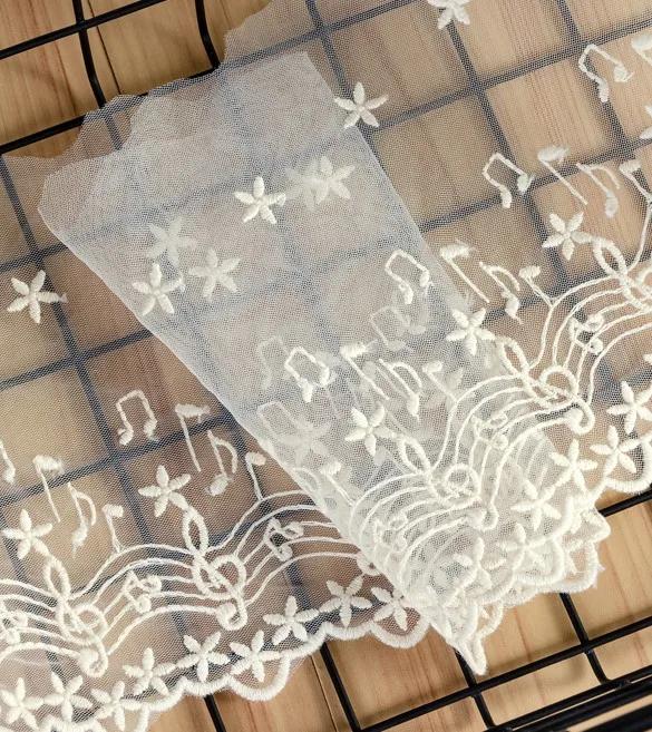 Garniture en dentelle brodée en maille, 1 mètre, Note de musique, ivoire, blanc, noir, pour bricolag