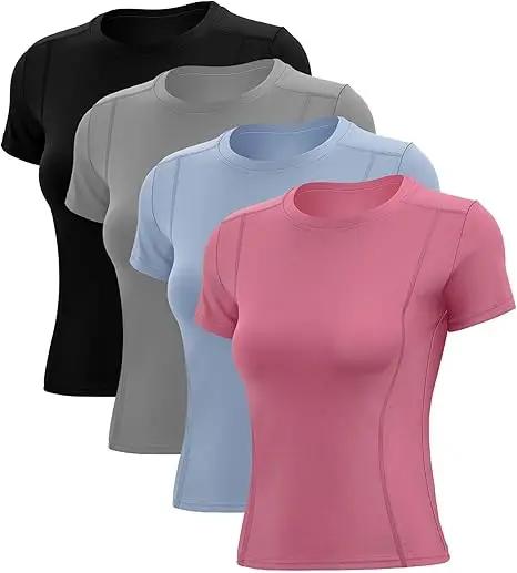 Hauts d'entraînement femme manches courtes - Chemises yoga athlétique pour sport et fitness
