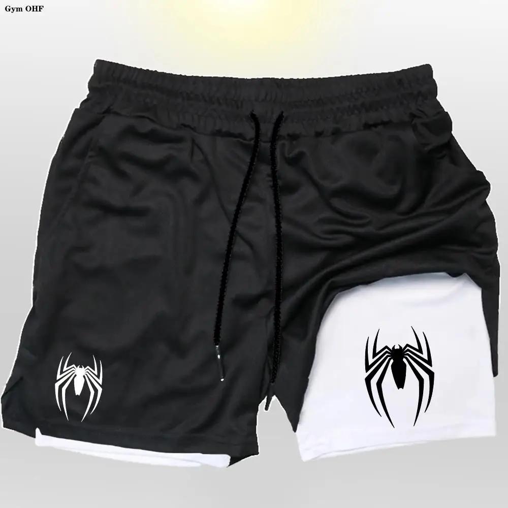 Spider-Shorts de sport à double pont pour hommes, bas de plage 2 en 1, pantalons courts d'entraîneme