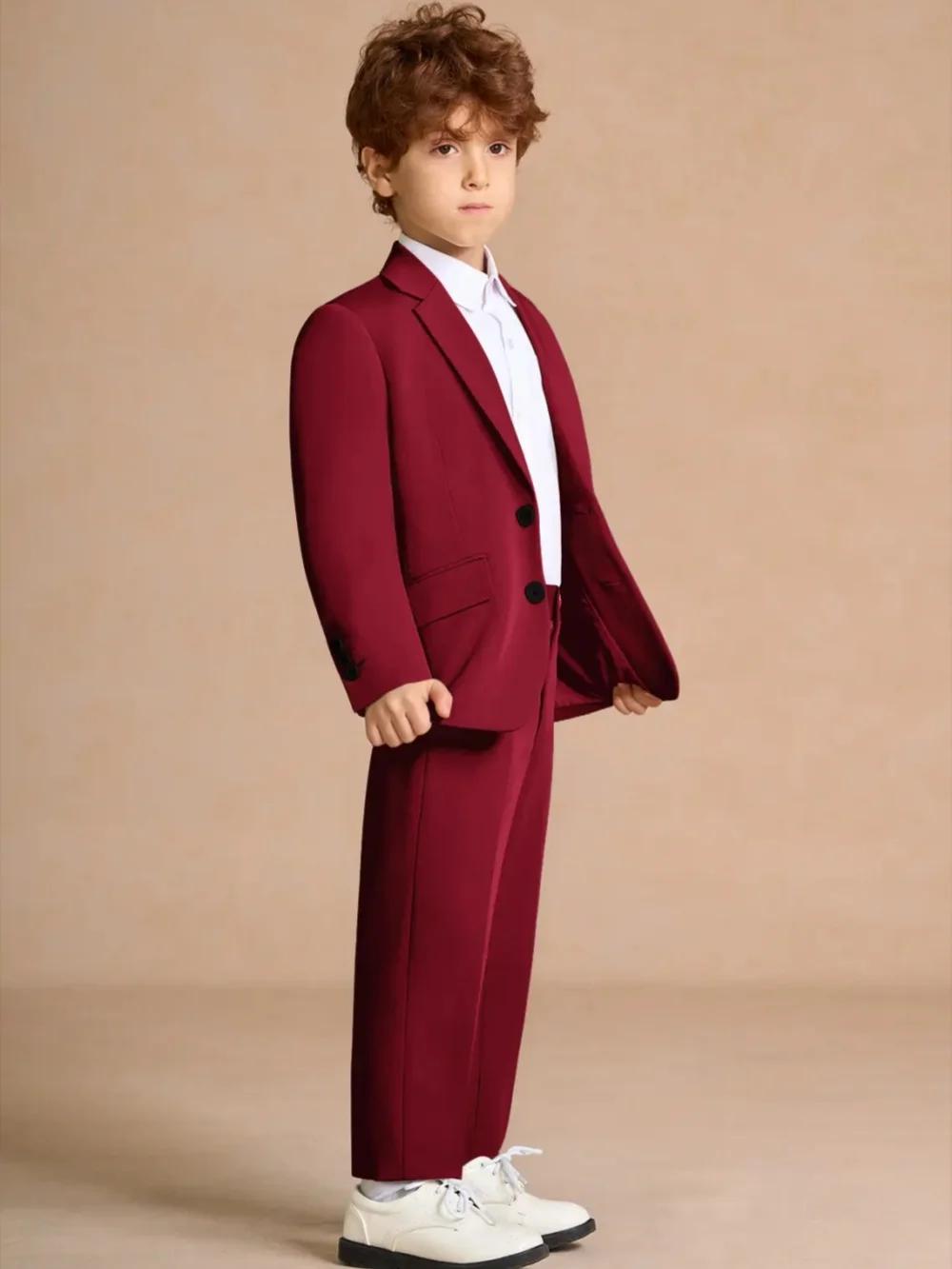 Ensemble de costume Chic de noël pour garçons, 2 pièces, tenue de fête, revers cranté, costumes ajus