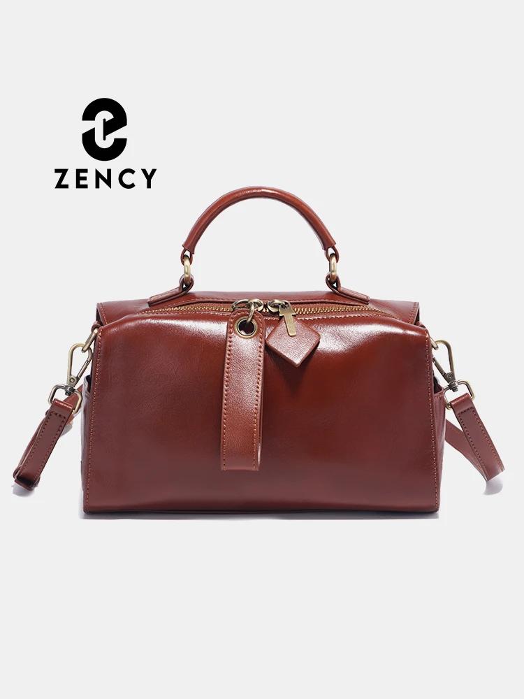 Sac à bandoulière en cuir ciré Zency pour femmes, sac à main avec deux longues sangles