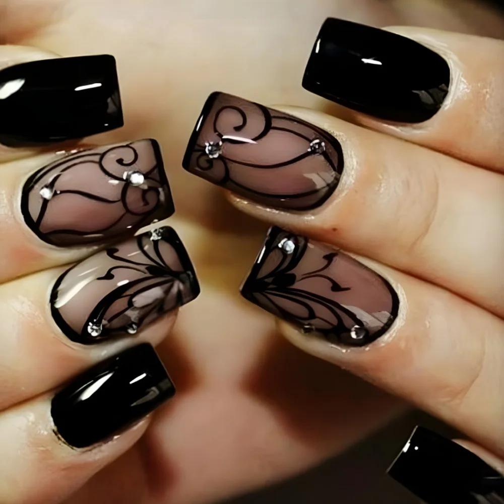Faux Ongles Courts à Presser pour la Saison Printemps Été, 50 Styles de Fleurs, Papillon, Pointes d'