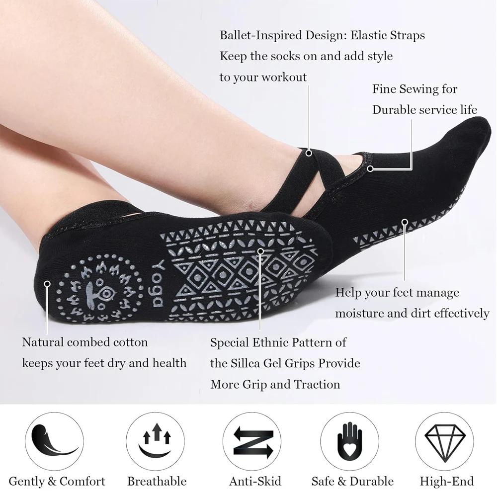 6 paires de chaussettes de Yoga pour femmes chaussettes de Barre antidérapantes avec sangles chausse