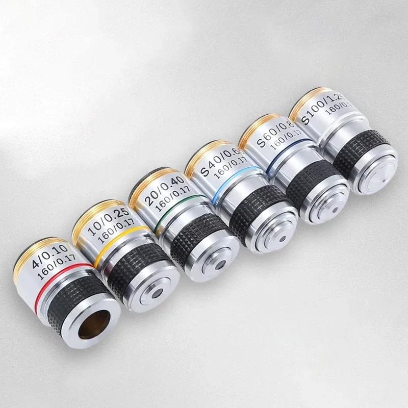185 4X 10X 40X 100X Microscope biologique lentille d'objectif achromatique adaptateurs d'objectif de