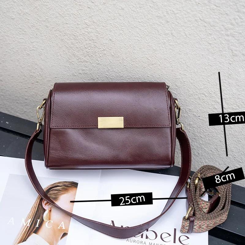 Sac à bandoulière en cuir de vache véritable pour femmes, sac à bandoulière rétro polyvalent pour da