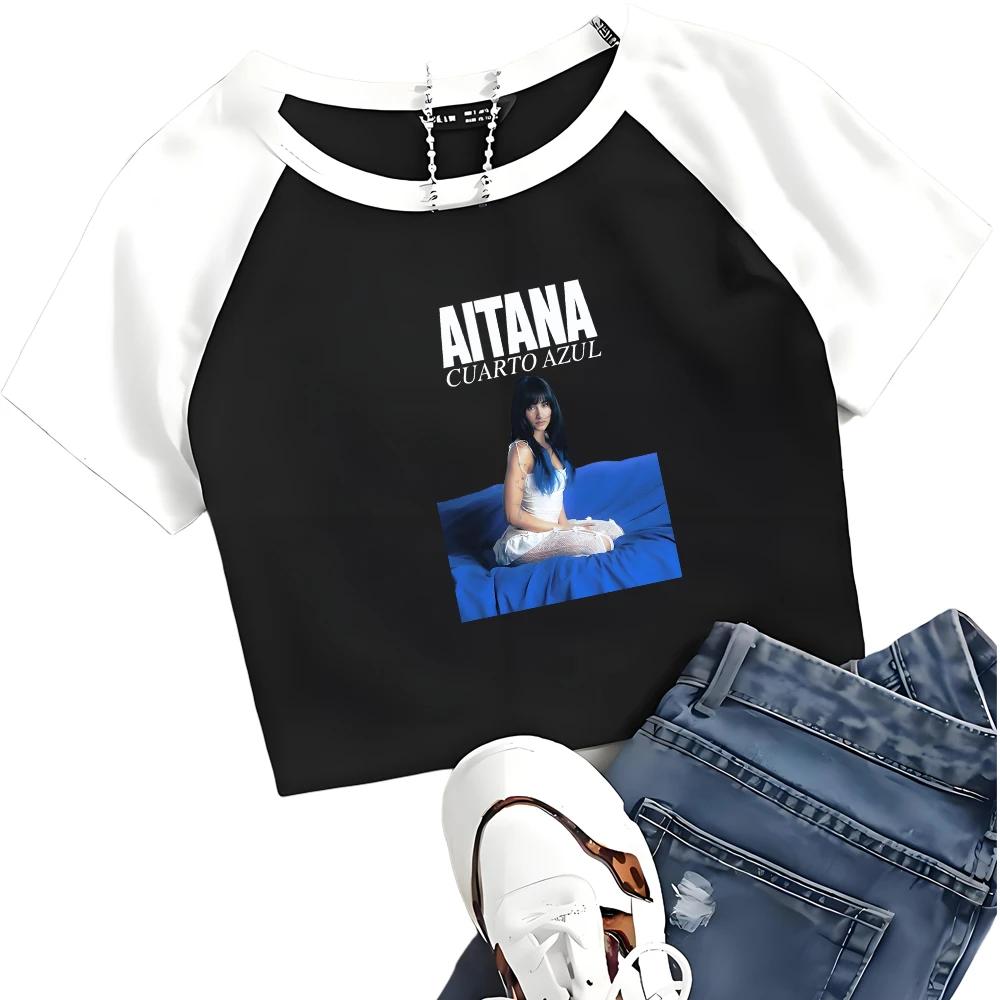 T-Shirt graphique Singer Aitana Cuarto Azul Tour pour filles et femmes, col rond, manches courtes