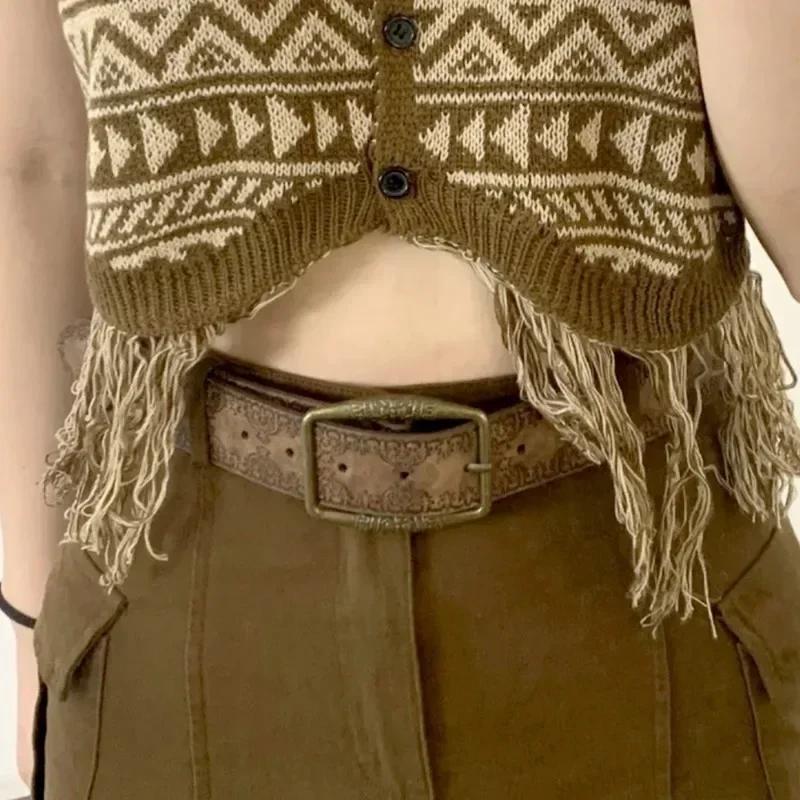 Ceinture de taille en cuir PU pour femme, ceinture assortie, motif rétro, imprimé environnemental, m