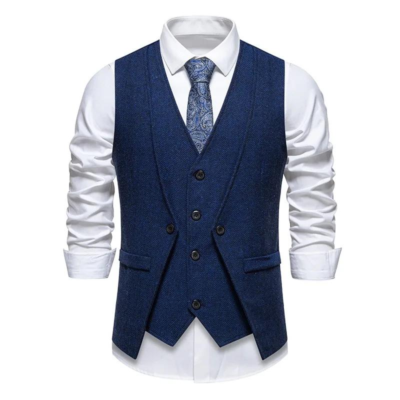 Gilet Blazer Élégant Vintage pour Homme, Effet Deux Pièces, Tenue de Cérémonie, Mariage, Fête, Robe 