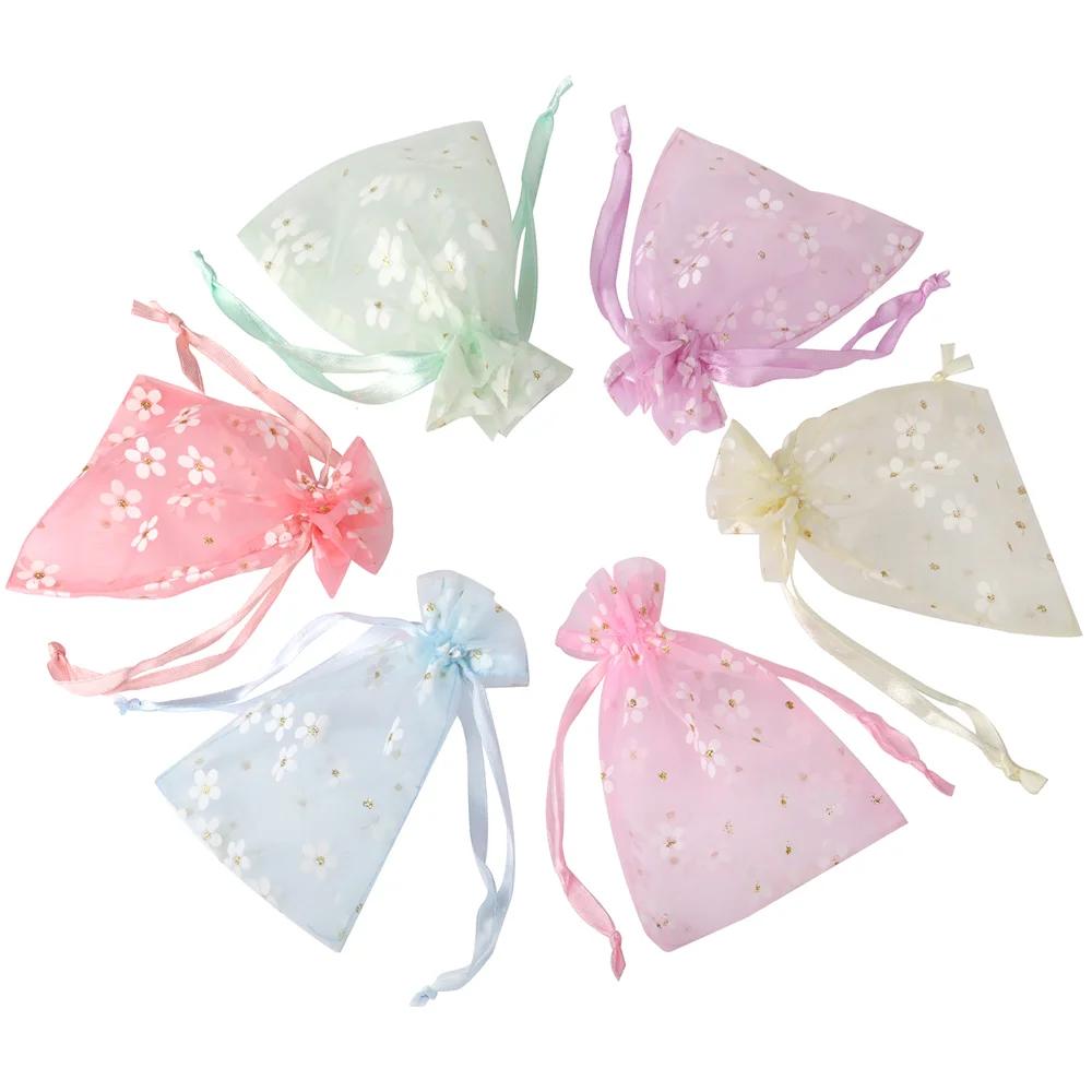Sacs en Organza de couleurs claires, 10 pièces, 10x14cm, 13x18cm, 16x23cm, impression de fleurs, emb