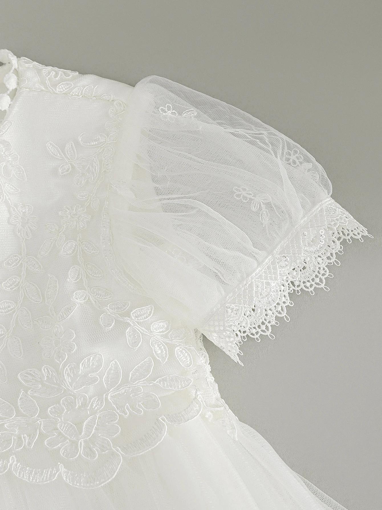 Robe de baptême blanche pour bébé fille, robe brodée haut de gamme, jupe longue en gaze, robe de cér