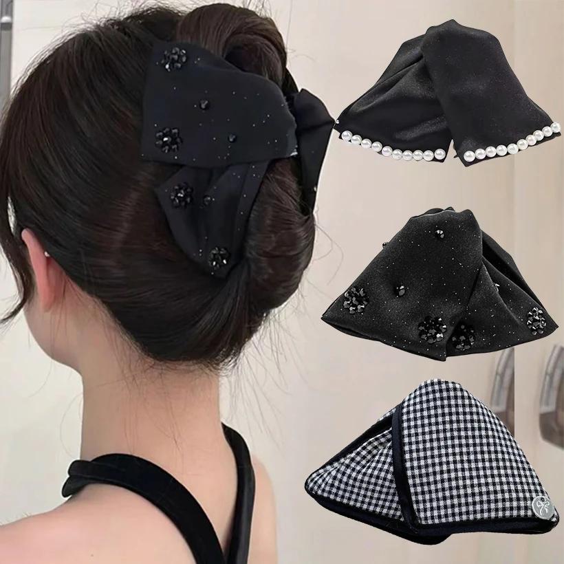 Élégant grand strass arc griffe de cheveux crabe perles épingles à cheveux femmes filles doux cheveu