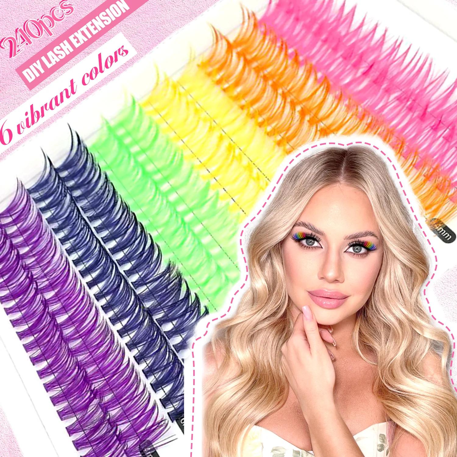 [Cils personnels] Kit d'extension de cils mixtes de couleurs grappes 240/390/600 maquillage faux cil