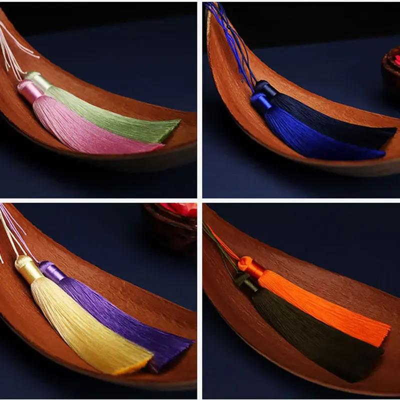 Glands en soie avec corde suspendue de 12cm, 1 pièce, garniture de pompon de couture, glands de clé 