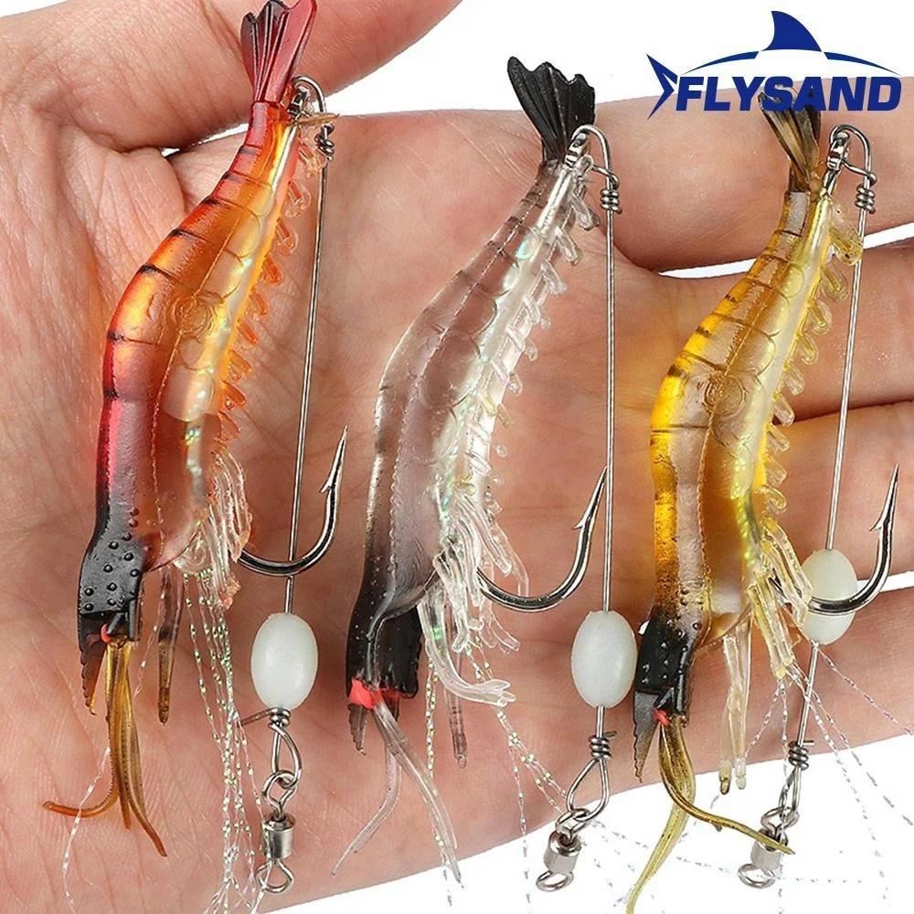 FLYSAND leurre à crevettes avec crochets leurres de pêche souples lumineux appâts à crevettes appâts