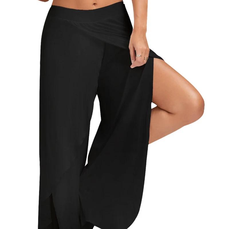 Femmes grande taille pantalon à jambes larges ample Fitness danse Yoga pantalon fendu femme élastiqu