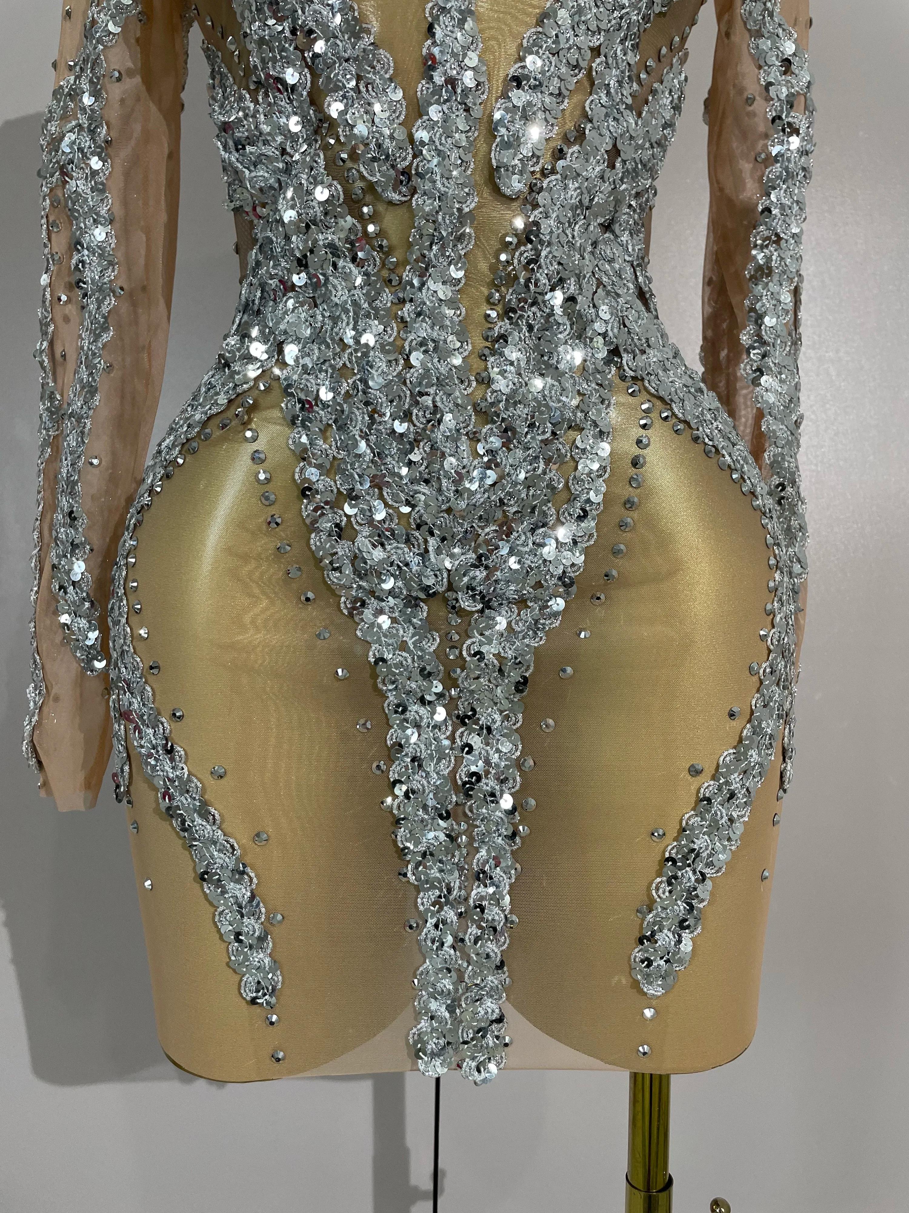 STOCK strass scintillants Sexy maille transparente Mini robe réveillon fête d'anniversaire danse dis