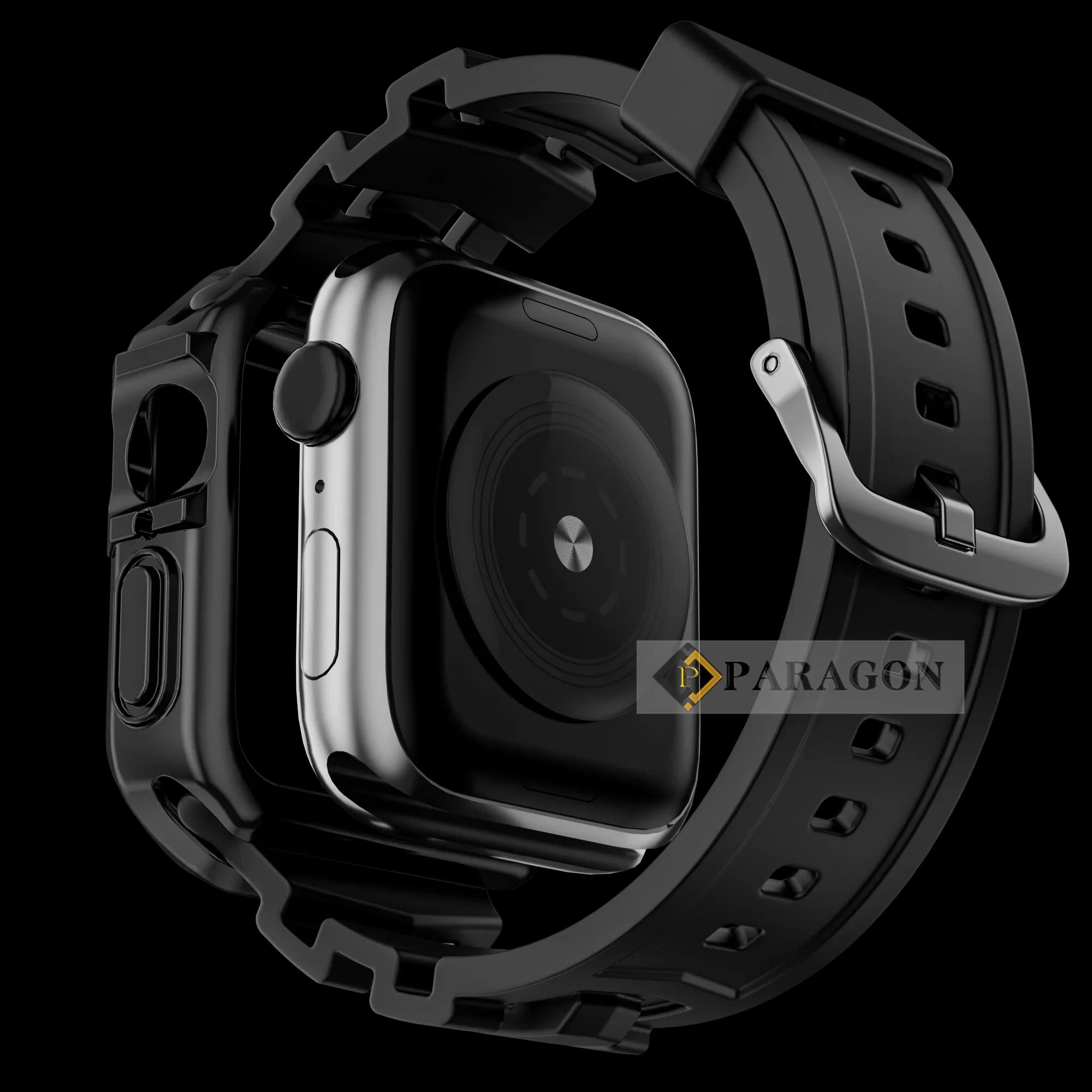 Bracelet en caoutchouc de silicone et étui pour Apple Watch, bande TPU pour iWatch, Ultra Series 9, 