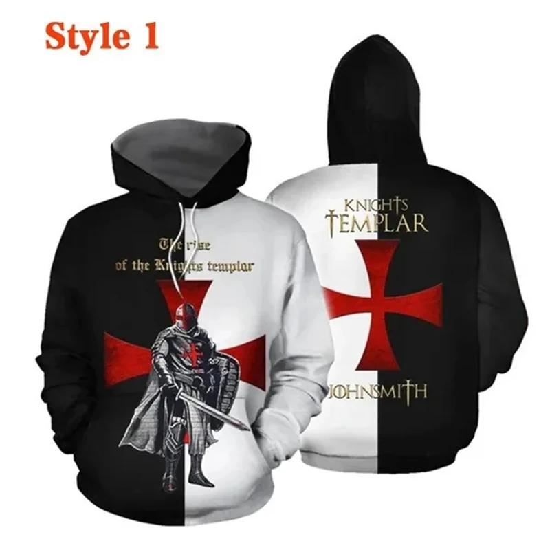 Sweat à capuche imprimé 3D Knight Templar pour hommes et femmes, sweat-shirt décontracté, pull PVD, 