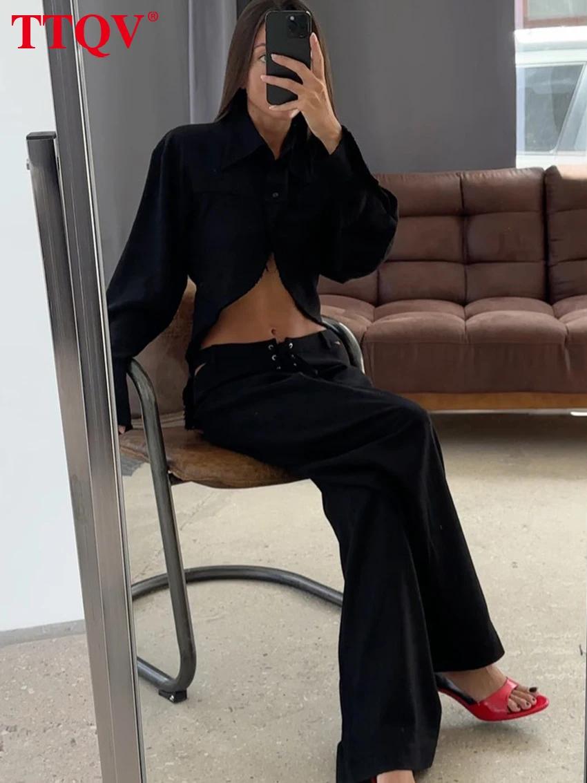 TTQV – ensemble deux pièces en lin blanc pour femmes, ample, élégant, chemise à manches longues avec