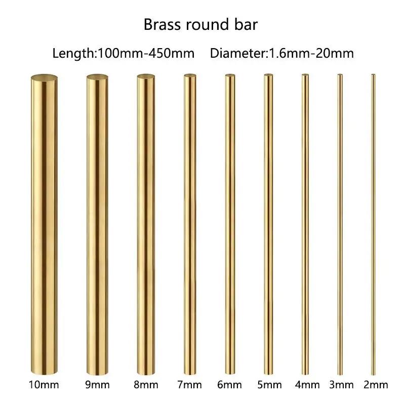 Tige de barre ronde en laiton, diamètre 1.6-20mm, longueur 100-450mm, bâton pour manche de couteau, 