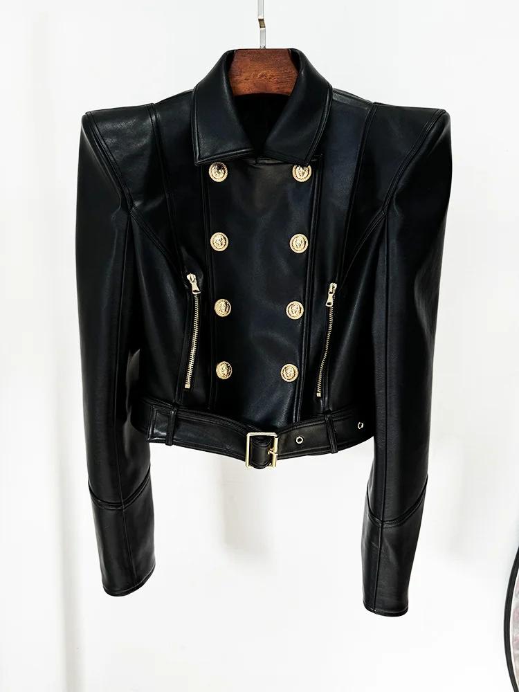 HIGH STREET Nouvelle Collection 2026 Veste de Créateur Femme à Épaules Dénudées, Double Boutonnage, 