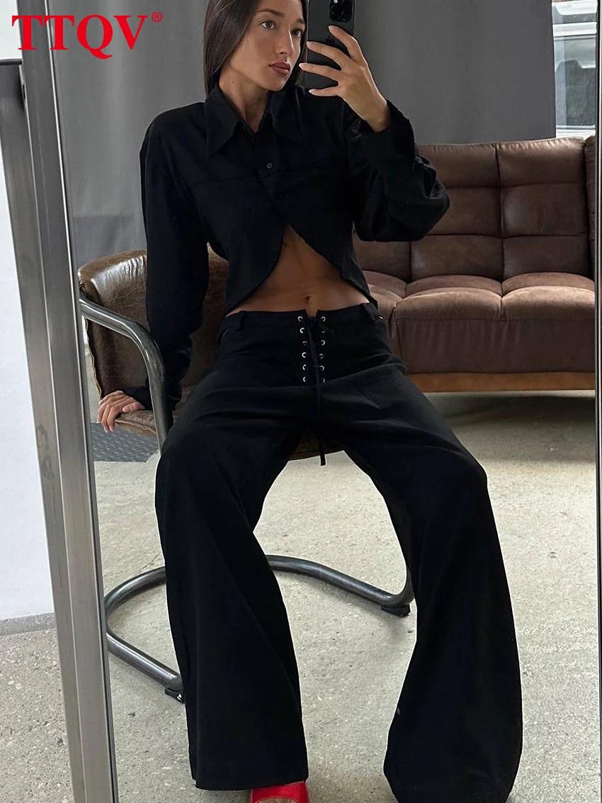 TTQV – ensemble deux pièces en lin blanc pour femmes, ample, élégant, chemise à manches longues avec