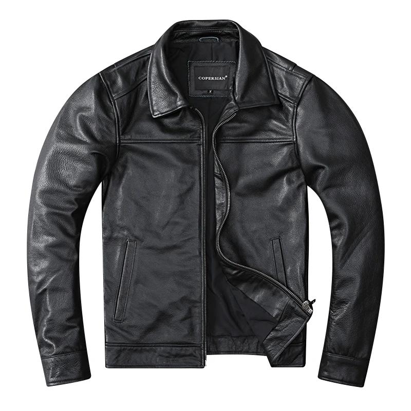 Veste en cuir véritable pour hommes, première couche de peau de vache, cuir pur de Style revers, lég